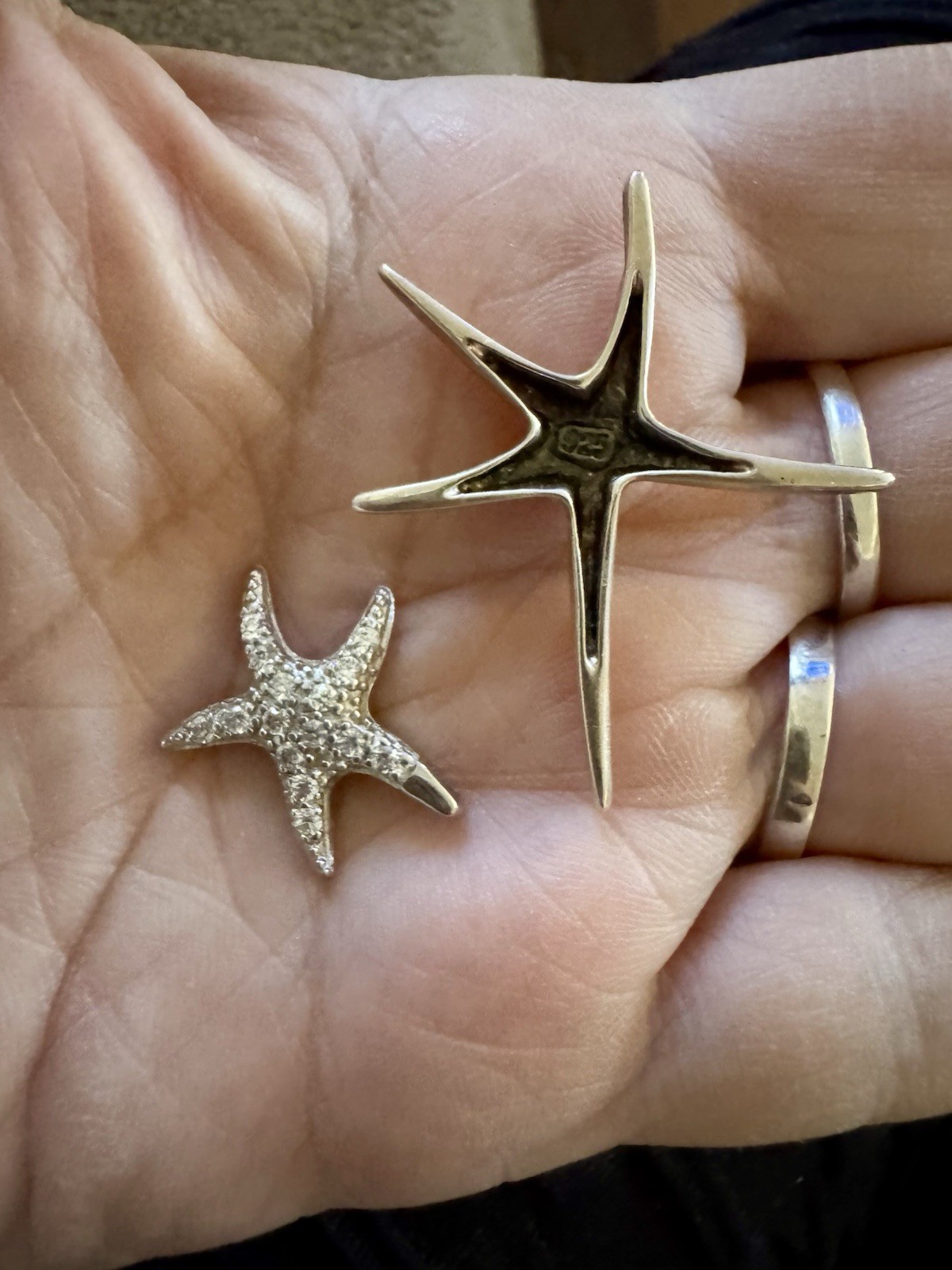 Sterling Silver 925 Bundle Of 2 Starfish Mini Pendants