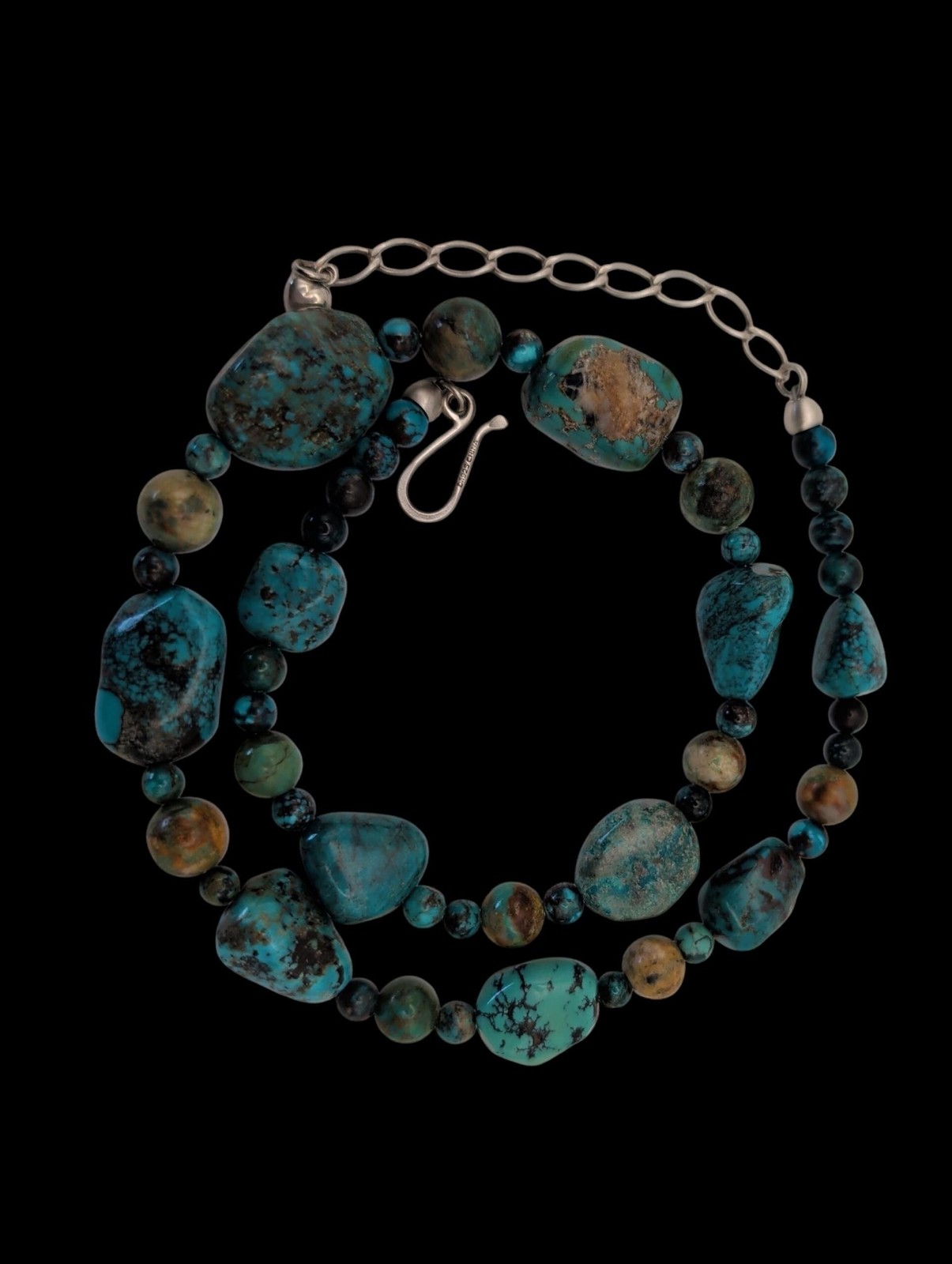 Jay King DTR Turquoise Nugget Bead Mine Finds Sterling Silver Necklace 21 Inches