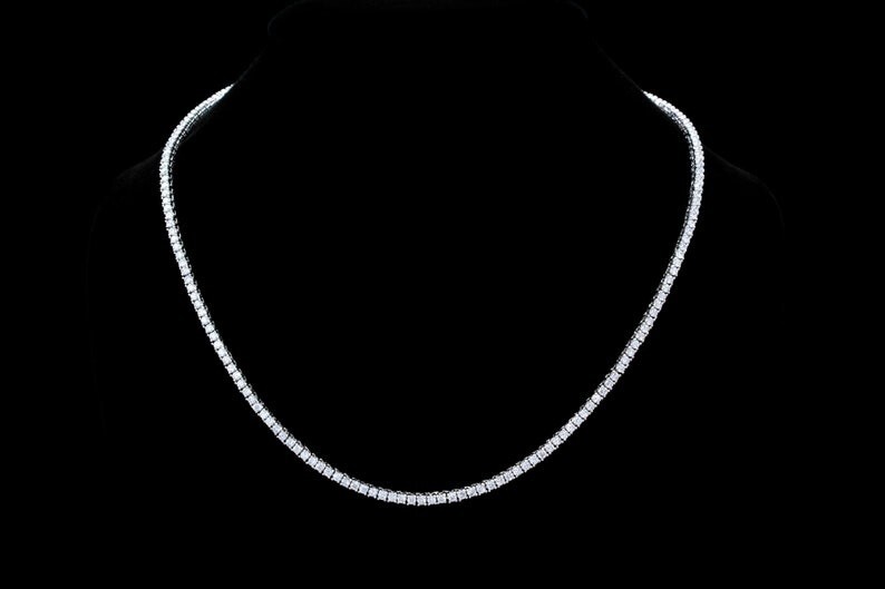 35ctw Created Princess Diamond 14K White Gold Plated Wedding Tennis Necklace 3mm