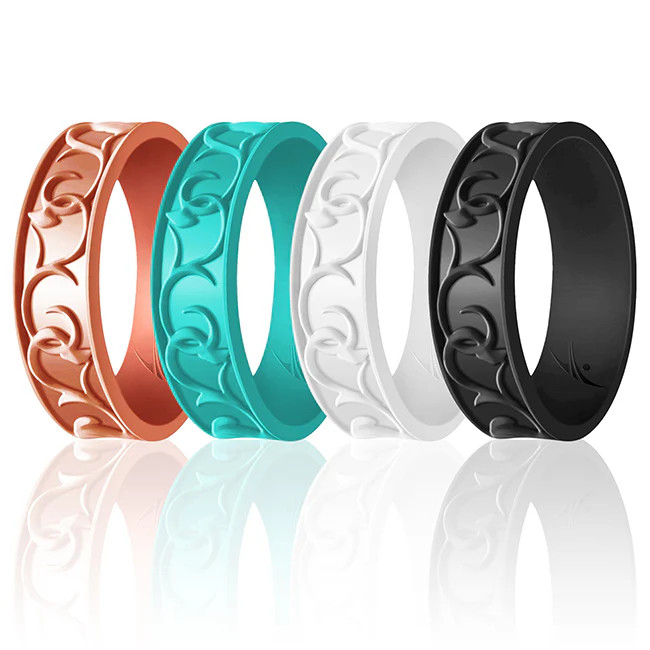 Silicone Wedding Flower Ring Set – Turquoise by ROQ for Women – 4 x 10 mm Ring