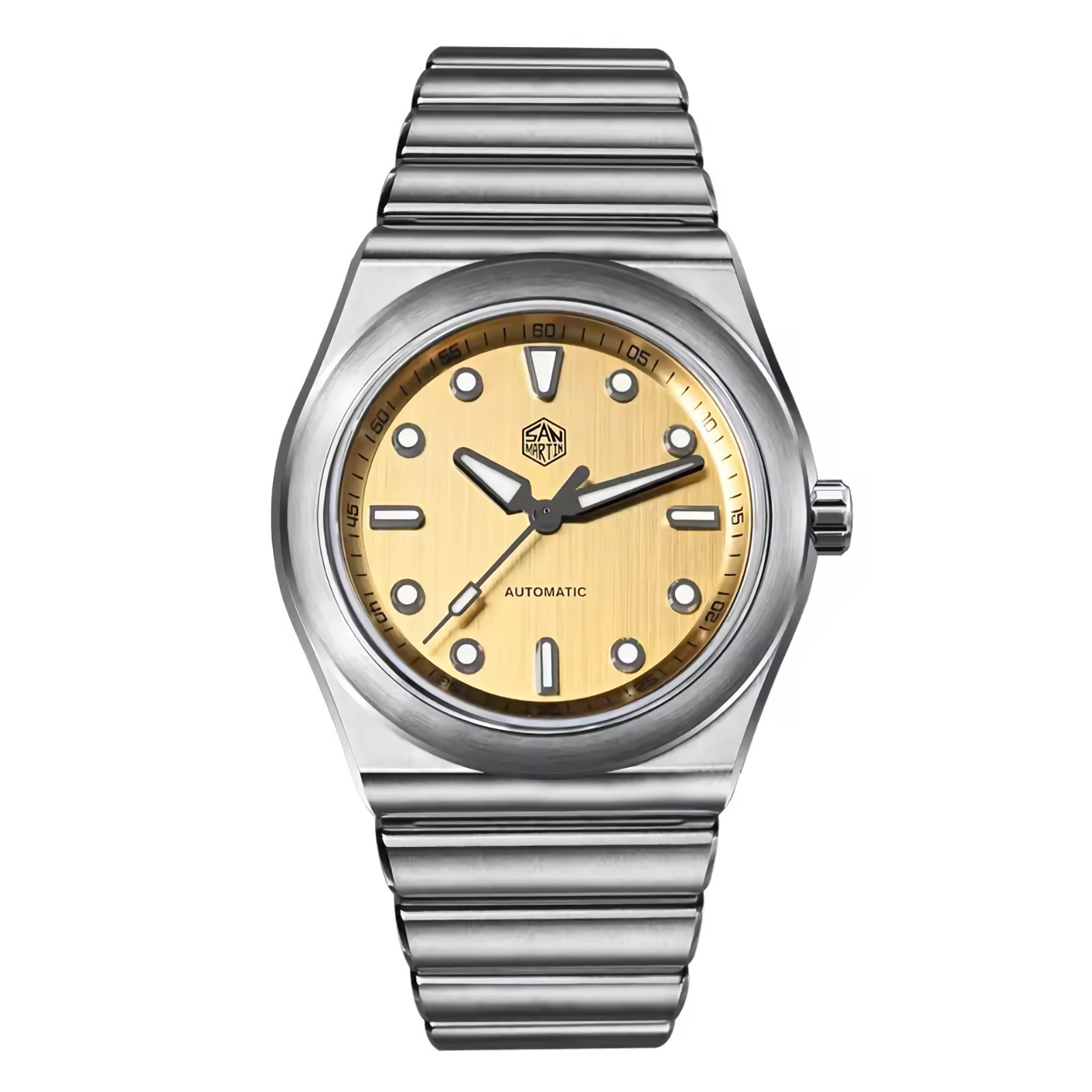 SAN MARTIN SN0149-G Miyota 90S5 SS Brushed Dial 40mm Integrated Bracelet Watch