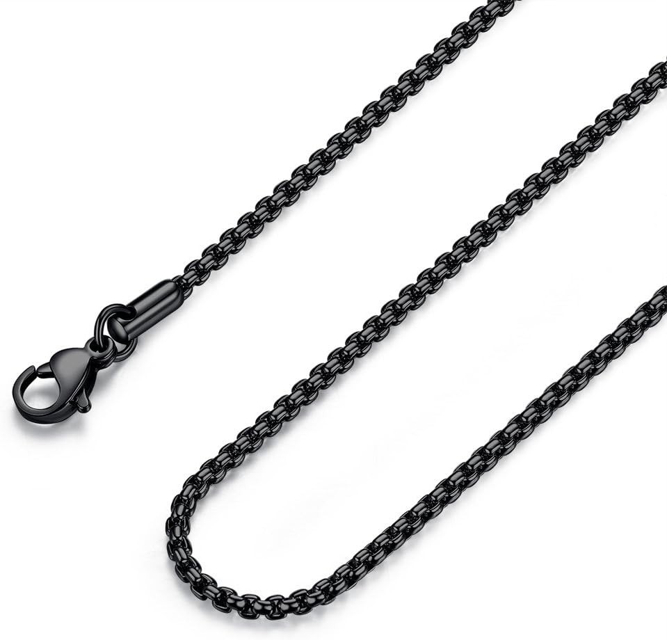 Mens Womens Stainless Steel Black Rolo Cable Chain Necklace, 18.0 Inches long