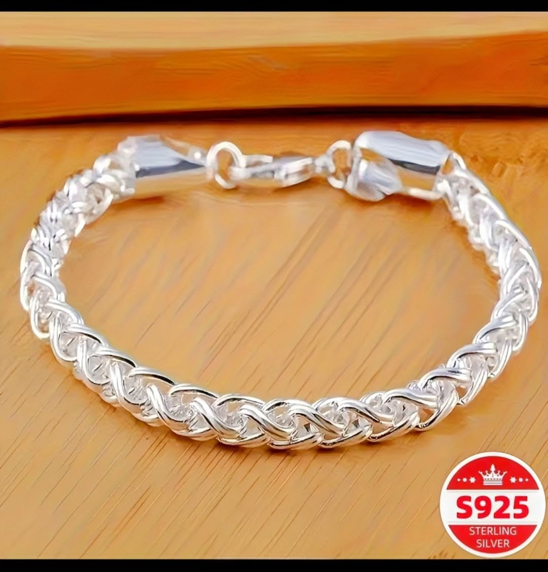 Sterling Silver 925 Braided Chain Bracelet 8in with Lobster Clasp