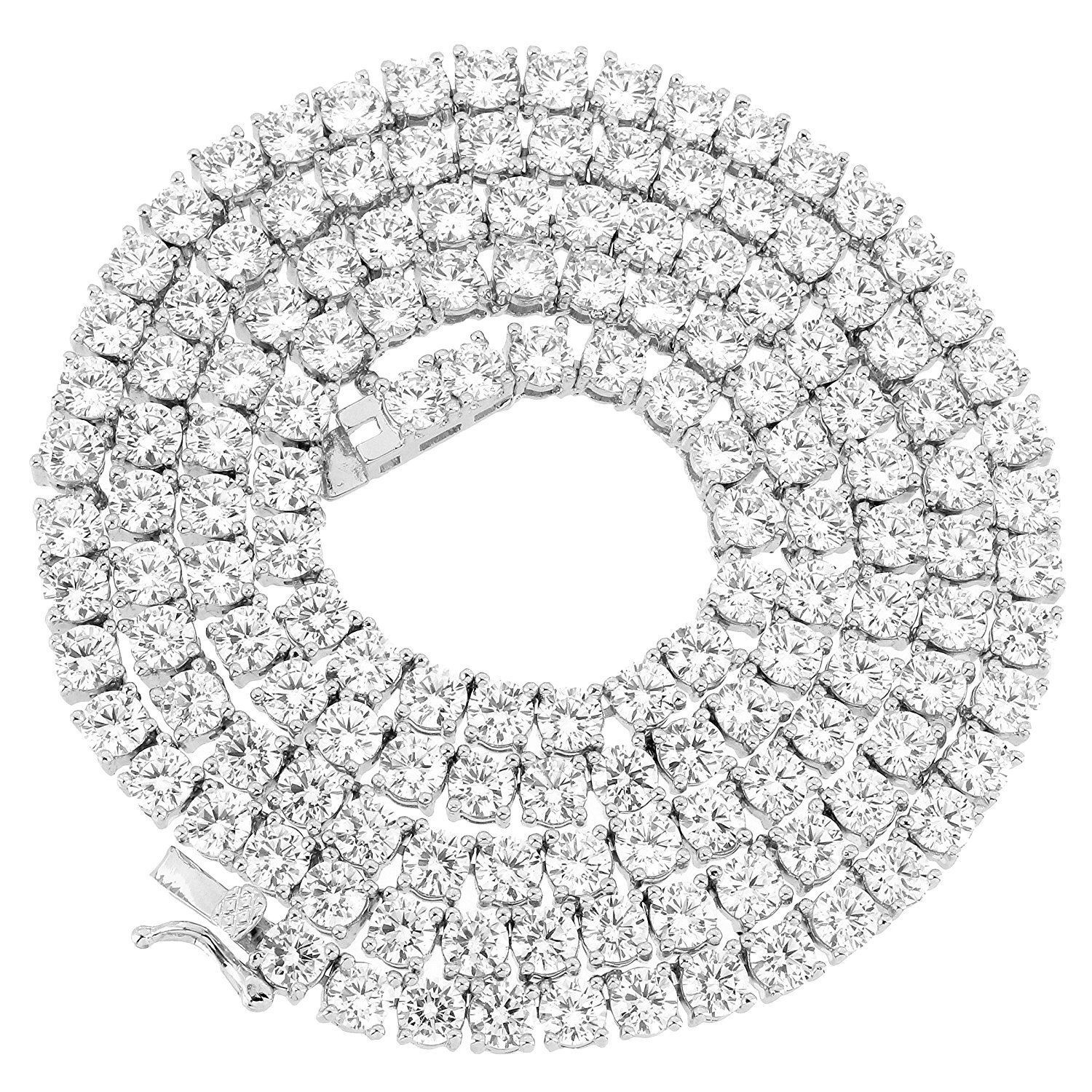 Lab Diamonds Short Tennis Necklace Silver Finish Iced 4mm 16″ Unisex Chain