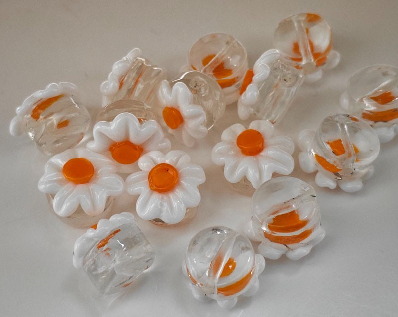 15pcs handmade Lampwork glass beads transparent white flower 9*15mm