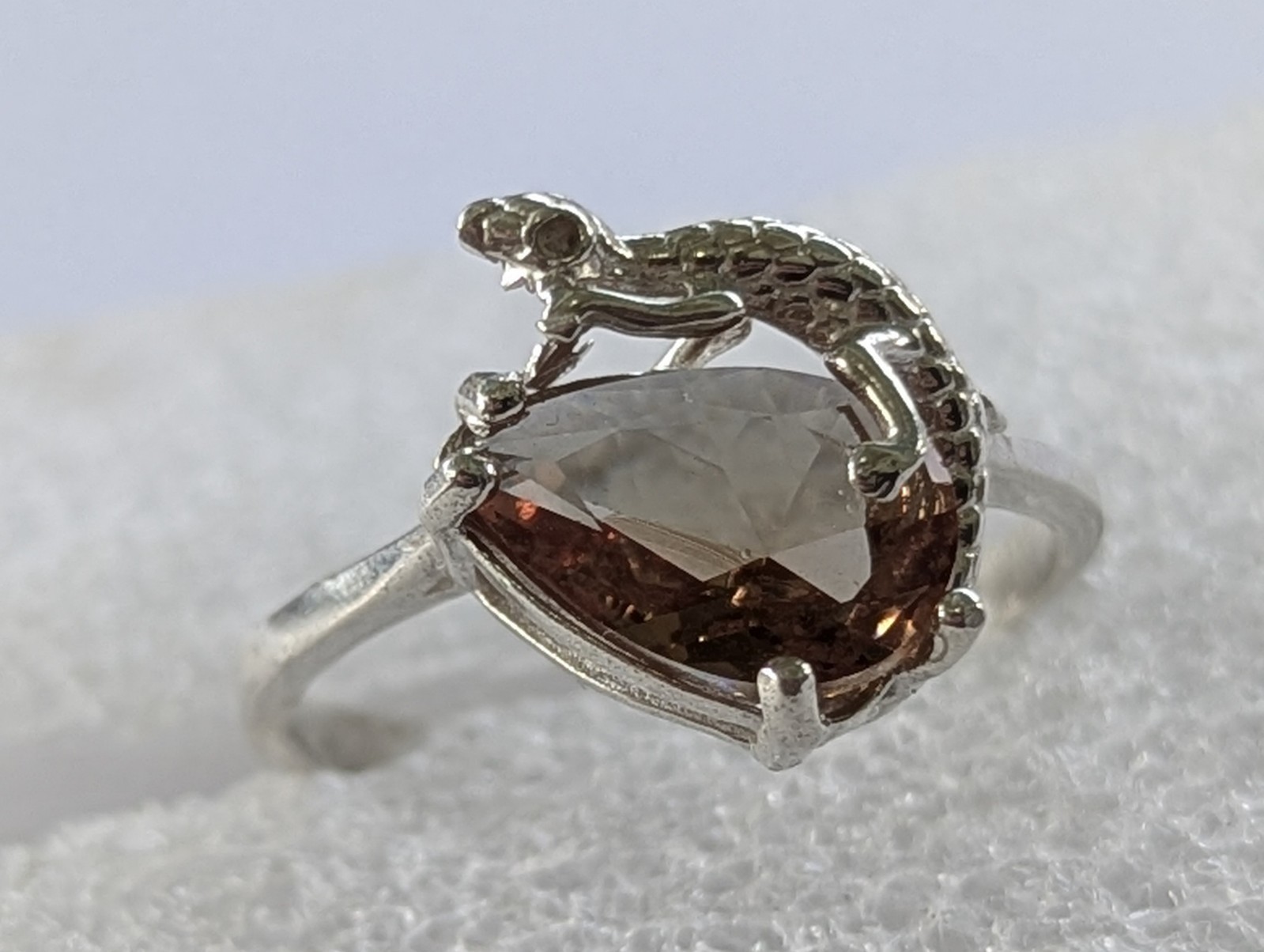 Vintage ring sterling silver 925 Size 11 Wt 3.17g Lizard Gecko Smoky quartz Gem