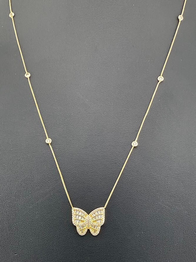 FUZION CREATIONS GOLD OVER 925 STERLING SILVER BUTTERFLY NECKLACE 20″ 2628
