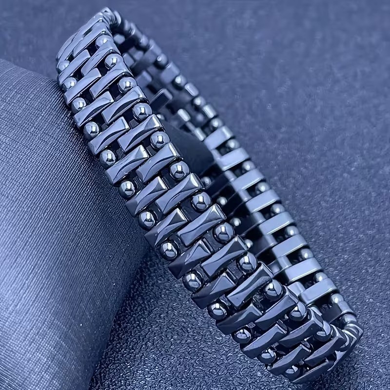 Modern Geometric Hematite Bracelet Double Strand Hollow Stone Jewelry for Men