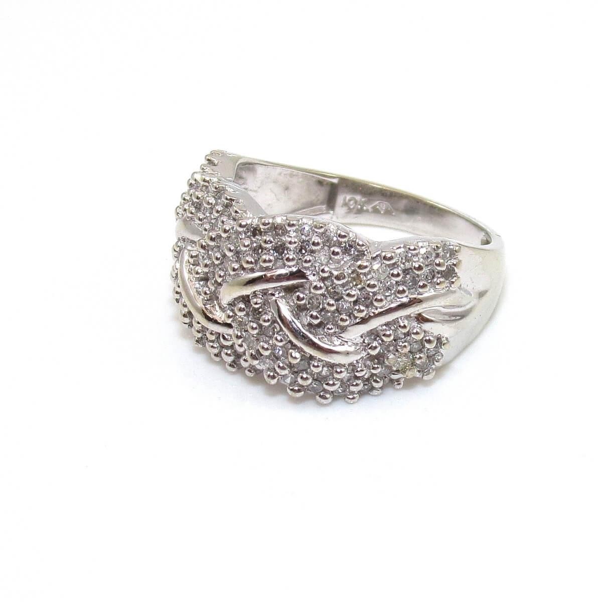10K White Gold Ring Size 7.5 Natural Diamond Weave Woven Cluster Band 1/2 ct