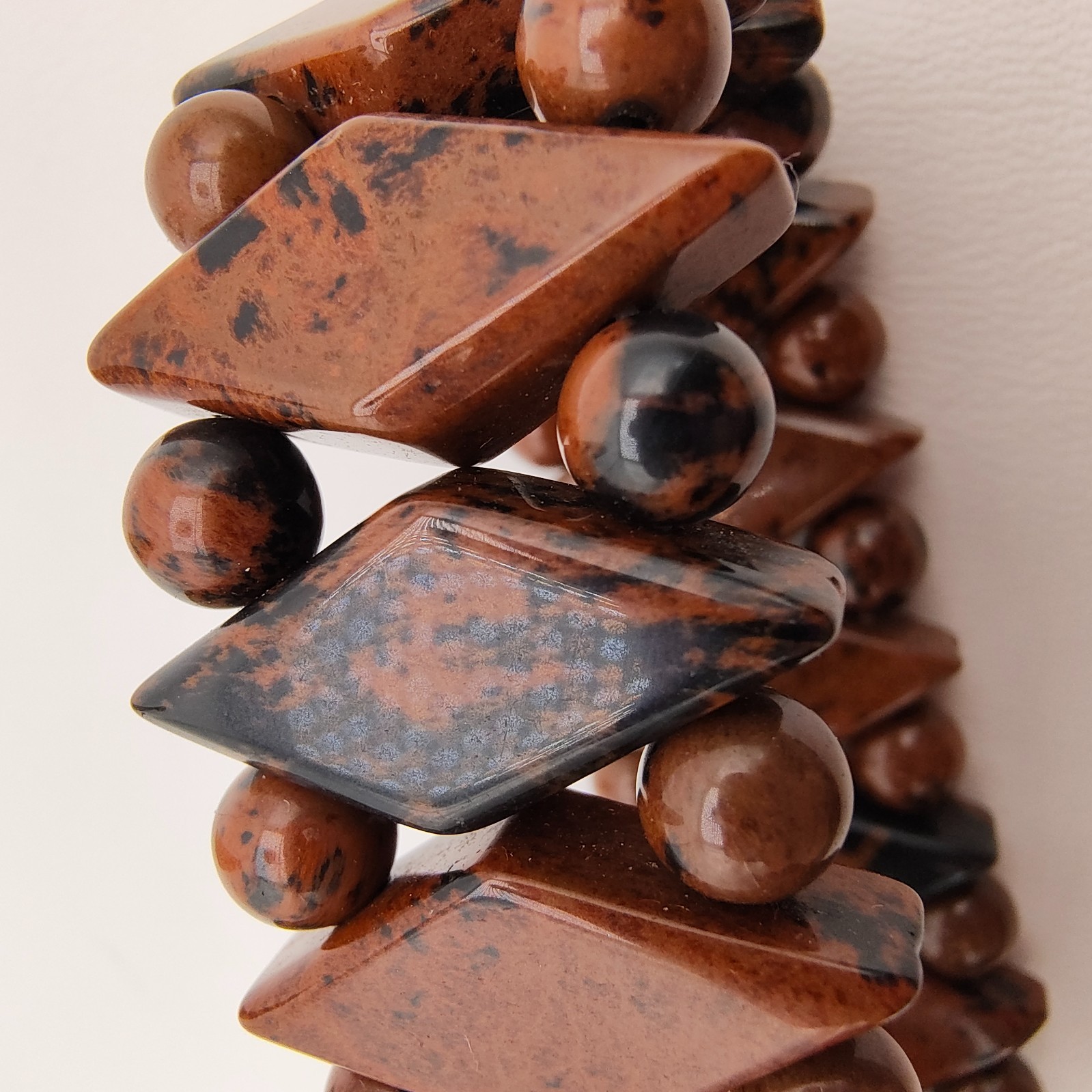 Mahogany Obsidian Aztec Stretch Bracelet Boho Earthcore Strength Grounding
