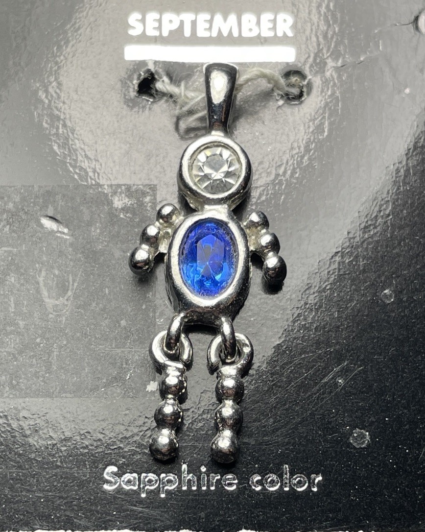 Vintage September Birthstone Baby Boy Charm Pendant Sapphire Color Silver Plated
