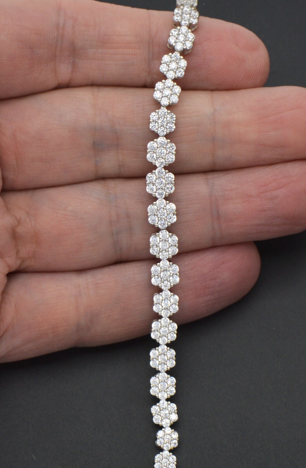 Solid 925 Sterling Silver flower Tennis Bracelet Womens 11.4Gram 6.3mm 7”