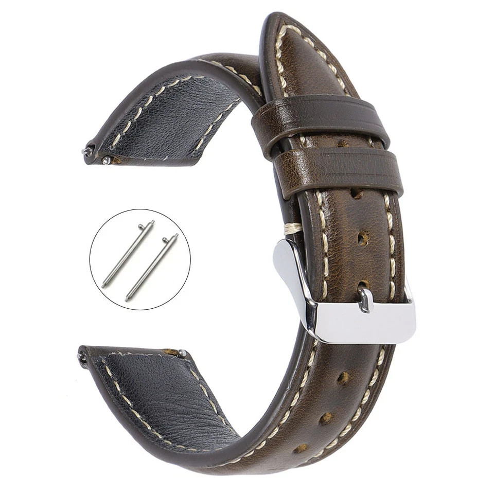 18mm 19mm 20mm 21mm 22mm Men’s Genuine Leather Watch Strap Band Quick Release