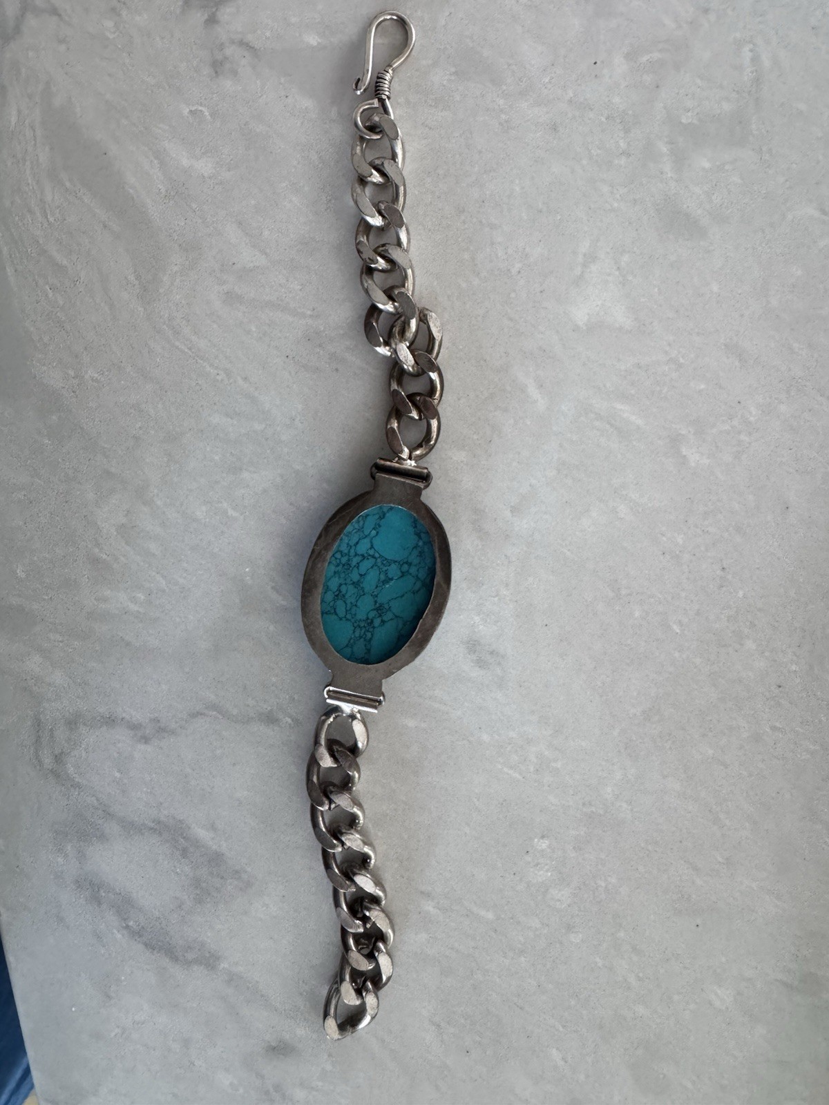 Turquoise Cuban Chain Bracelet, Cabochon Chain Bracelet 9in
