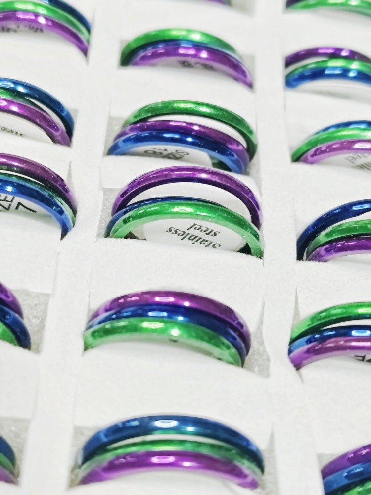 36Pcs 2mm Stainless Steel Stackable Rings Green Blue Purple Glossy Women Jewelry