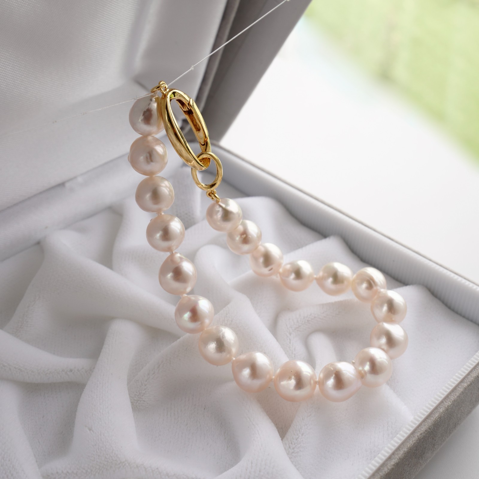 8-8.4mm Baroque White Japanese Akoya pearl Bracelet Sterling Sliver Clasp, 8″
