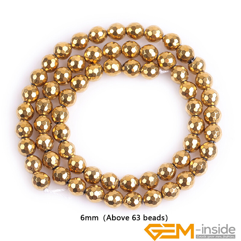 Gold Hematite Metallic Coated Reflections Faceted Round Beads Jewelry Making 15″