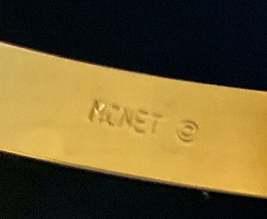 Monet Gold Tone Bangle Bracelet W Etched Design Estate Jewelry Vintage Signed