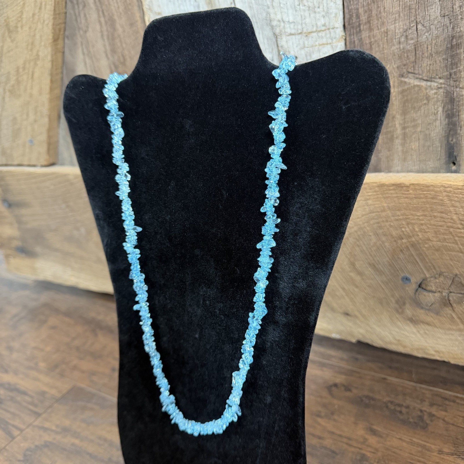 Neon Blue Raw Apatite Gemstone Chip Necklace 16 Inch