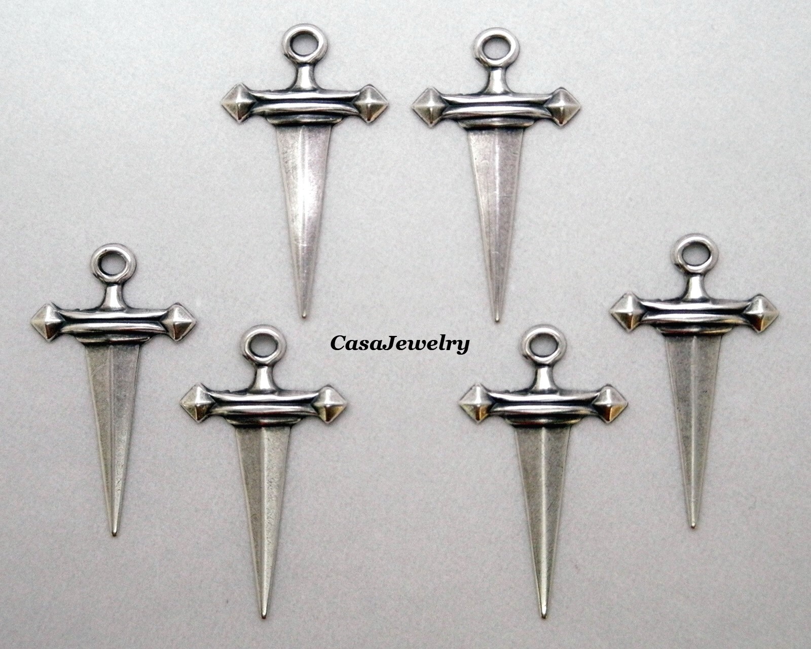#0135 ANTIQUED STERLING SILVER PLATED CELTIC SWORD W/TOP HANG RING – 12 Pc Lot