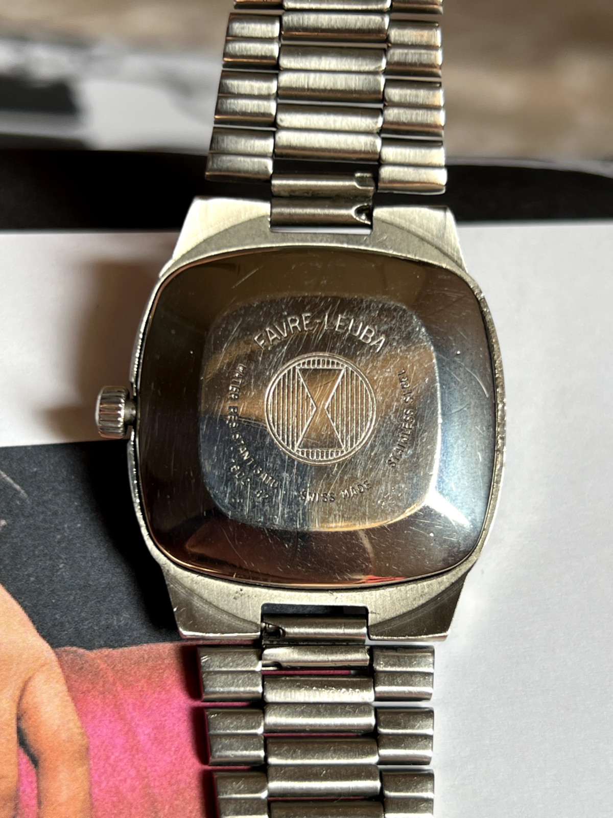 Vintage Favre leuba daymatic TV shape integrated bracelet automatic mens watch
