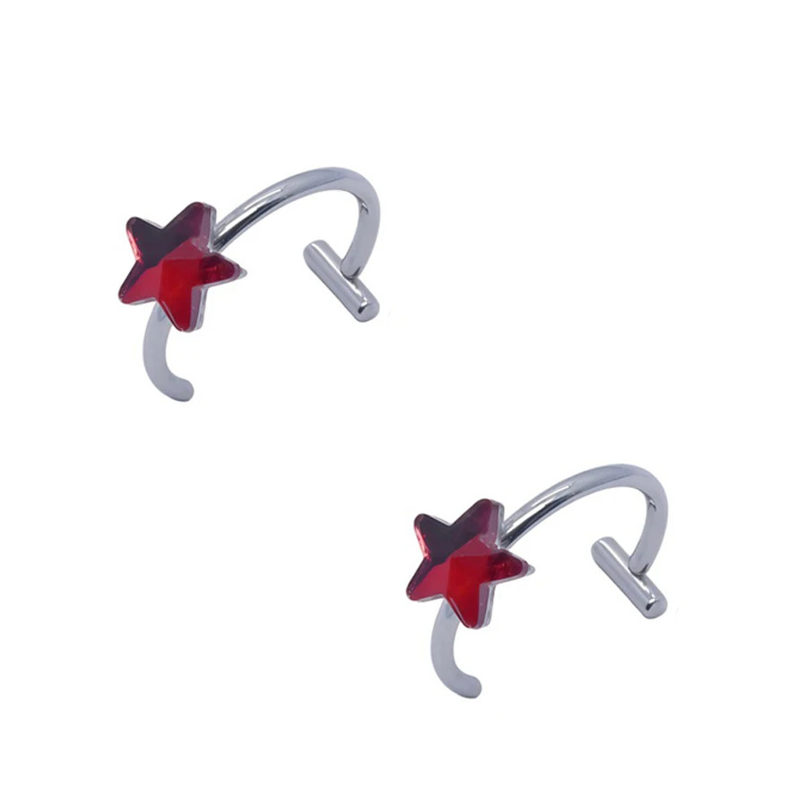 2PCS Trendy 10mm Stainless Steel Punk Clip on Fake Piercing Nose Wrap Lip Rings