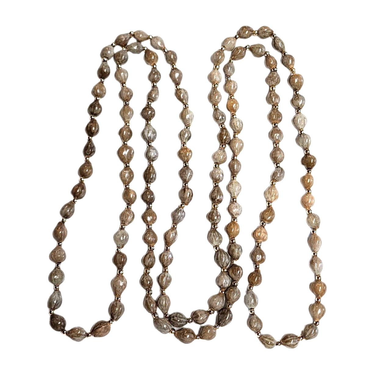 Vintage Brown & Gray Job’s Tears Natural 9-10mm Beaded Necklace Gold Tone 55″
