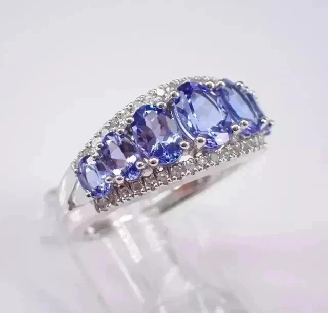 2.50Ct Oval Cut Lab Created Tanzanite Wedding Band Ring 14K White Gold Plated