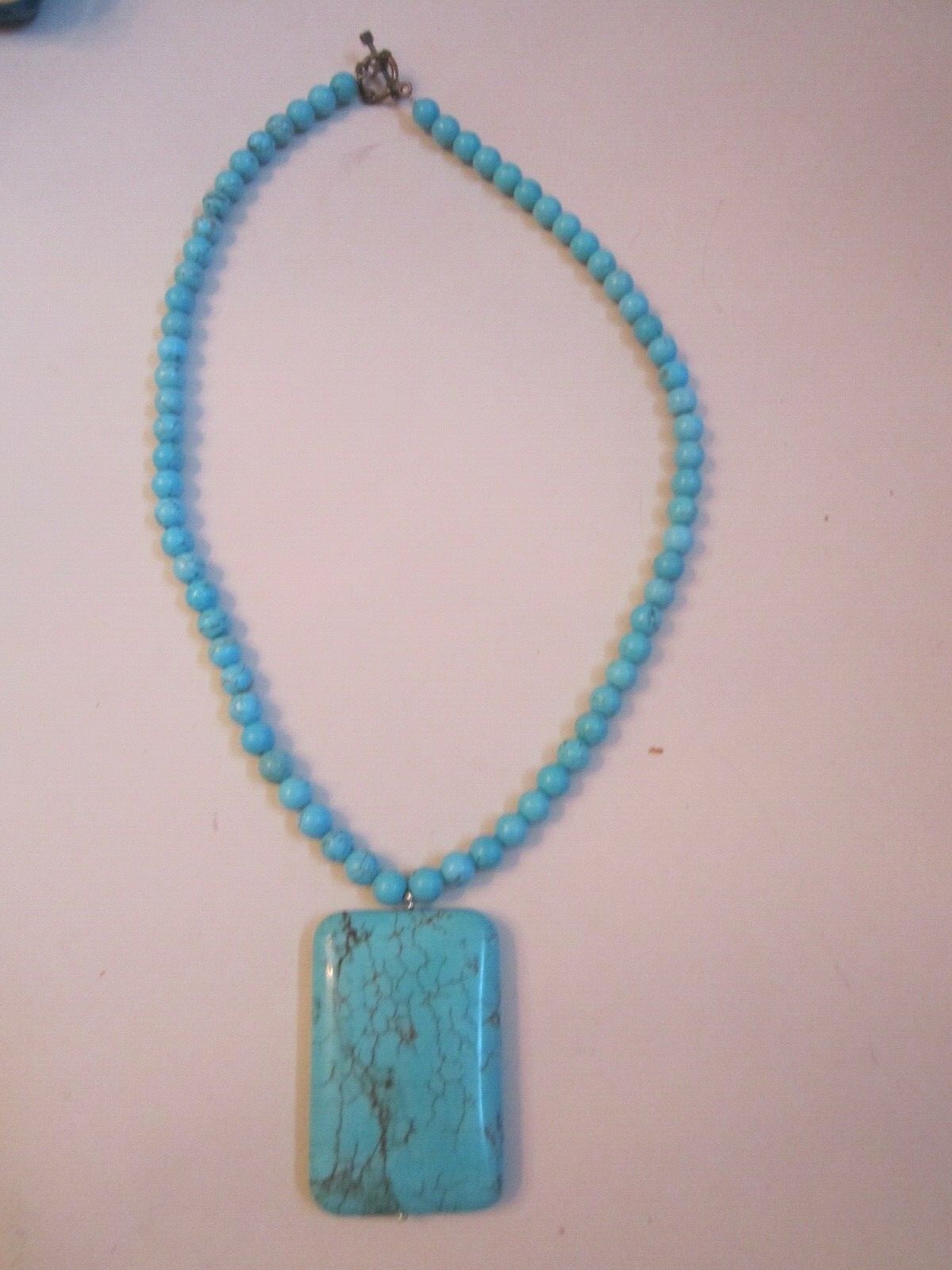 GENUINE TURQUOISE GEMSTONE NECKLACE AND PENDANT – 20″ – 93g – BBA-26