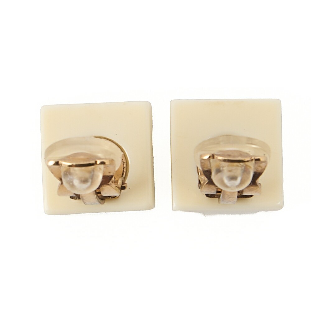 CHANEL Earrings Square Coco Mark White x Black (Gold Plated)Gold-Tone Hardware,