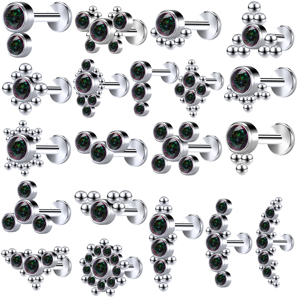 20Pcs 16G Lip Studs Stainless Steel Labret Piercing Ear Stud CZ Monroe Piercings