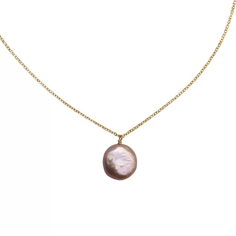 ZARD Round Baroque Pearl Pendant Necklace in Gold Chain Minimalist Jewelry