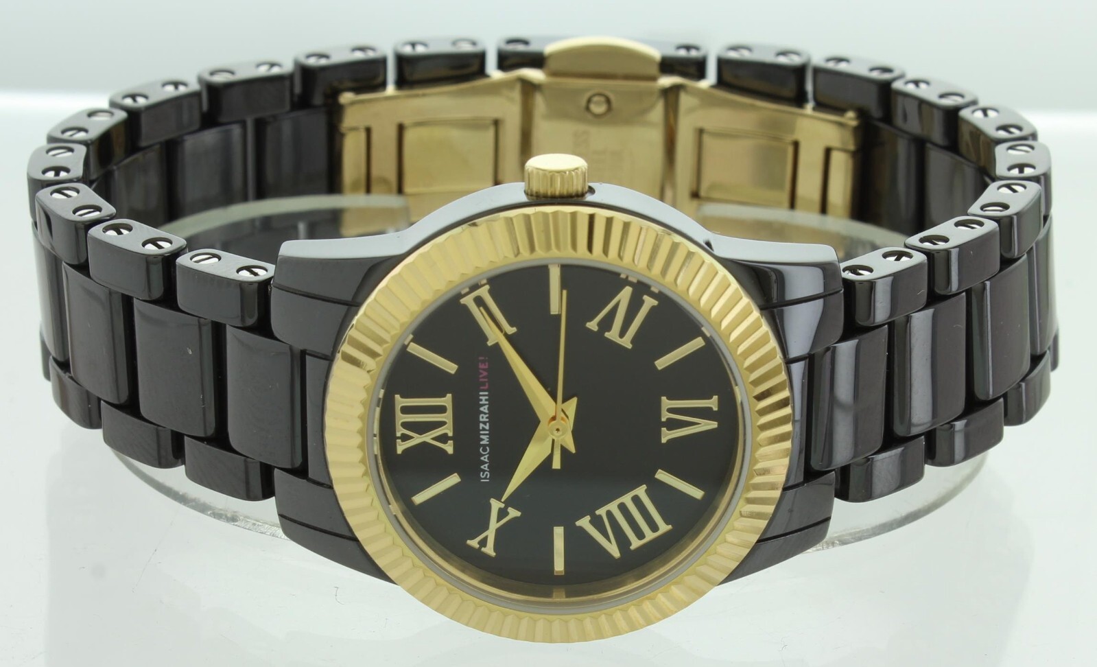 Isaac Mizrahi Live! Black Ceramic Classic Face Women’s Watch Gold Bezel IMZ601A