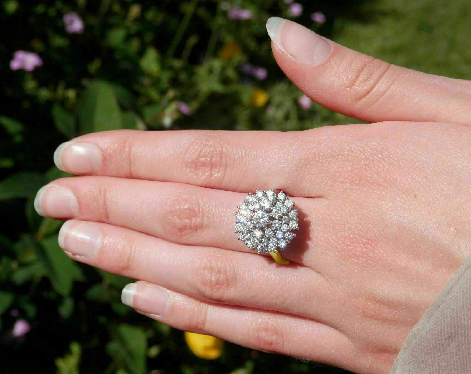 1.7Ct Lab-Created Diamond Cluster Engagement Wedding Ring 14k Yellow Gold Finish