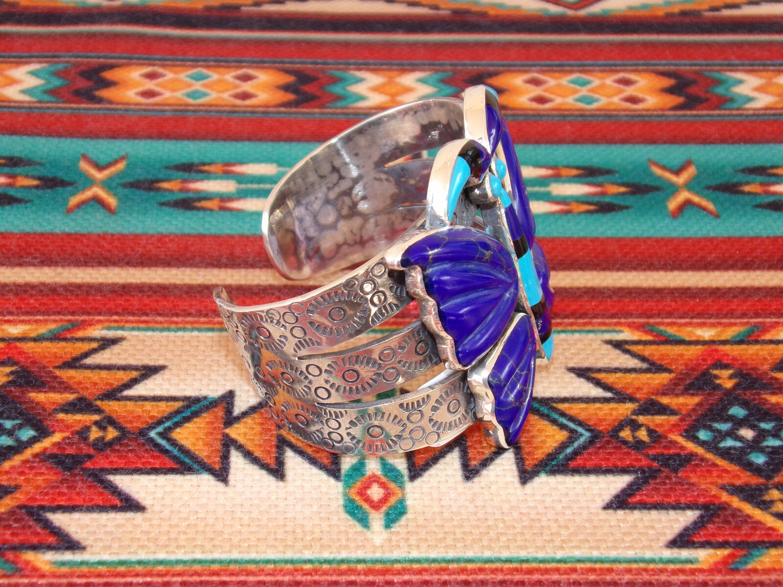 FEDERICO JIMENEZ Sterling & Natural Lapis -Turquoise Butterfly Bracelet 6 3/8 In