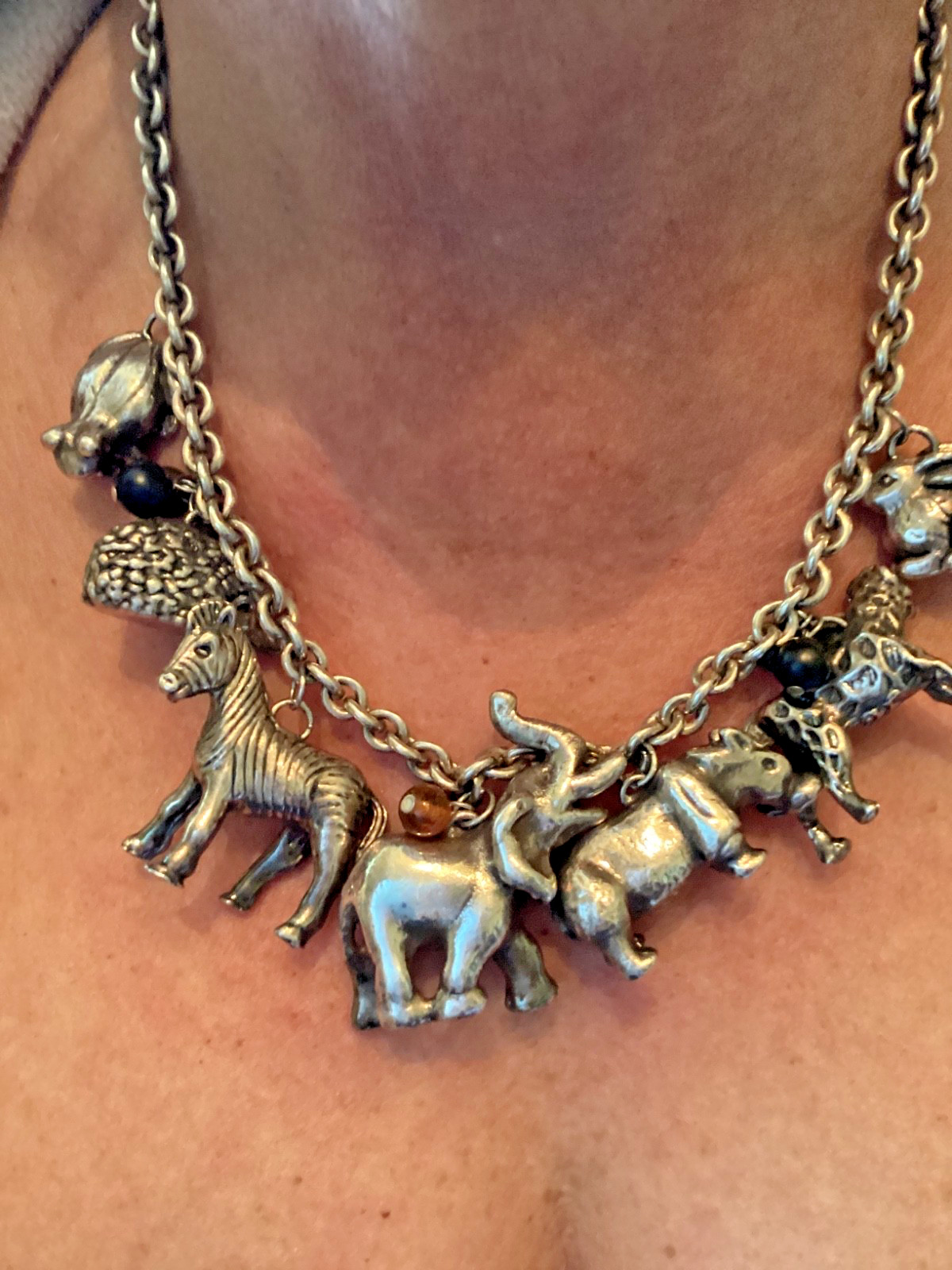 Susan Cummings Endangered Species African Animal Charm Necklace 19″ Sterling