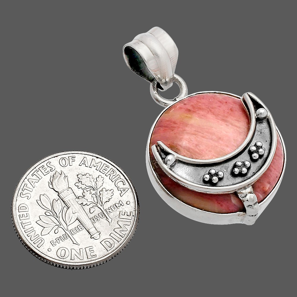 Crescent Moon – Pink Tulip Quartz 925 Sterling Silver Pendant Jewelry P-1719