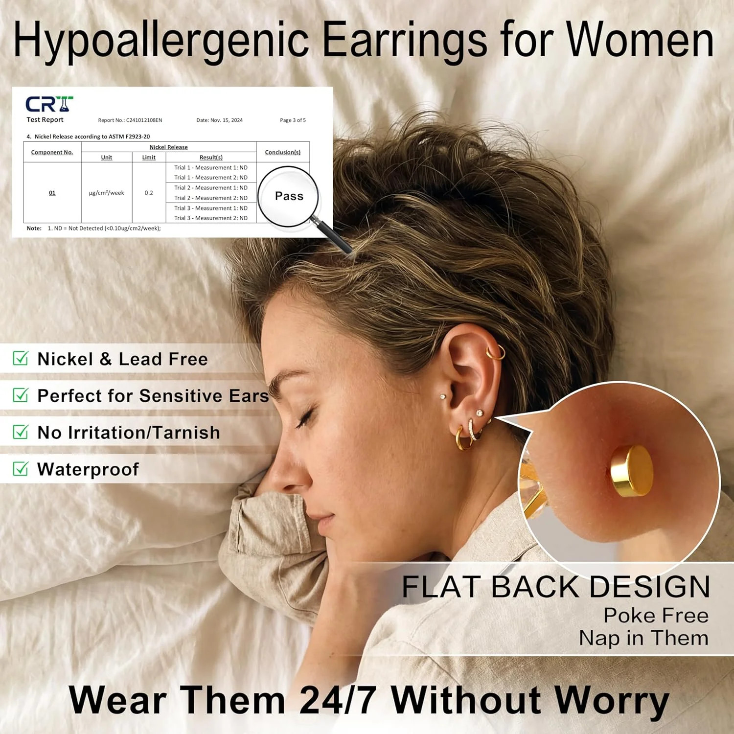 Small Gold Huggie Hoop Stud Earrings Set for Women Stack, Flat Back 316L Hypoall