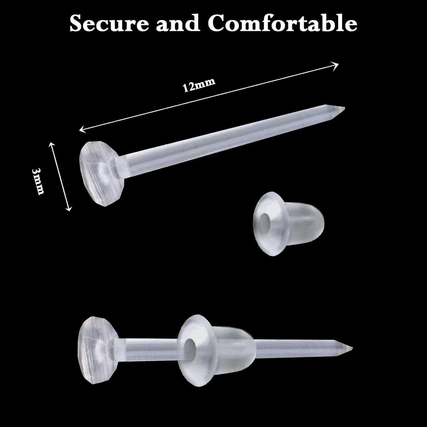 Plastic Earrings Invisible Clear Post Studs for Sports Work Flat Silicone 200