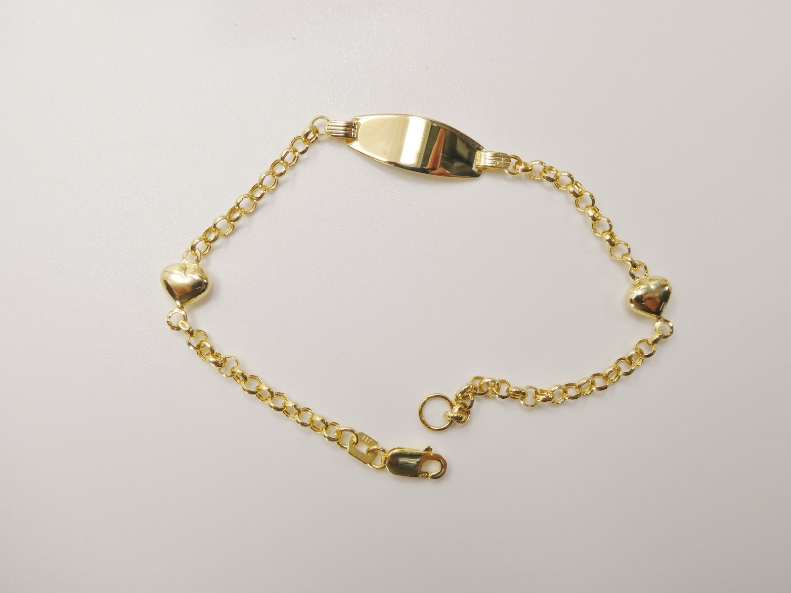 10L REAL SOLID YELLOW GOLD DOUBLE HEART ID BRACELET