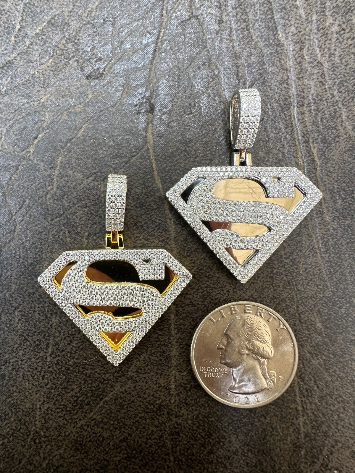 MOISSANITE Real 925 Silver/Gold Plated Iced SUPERMAN Logo Out Pendant Necklace