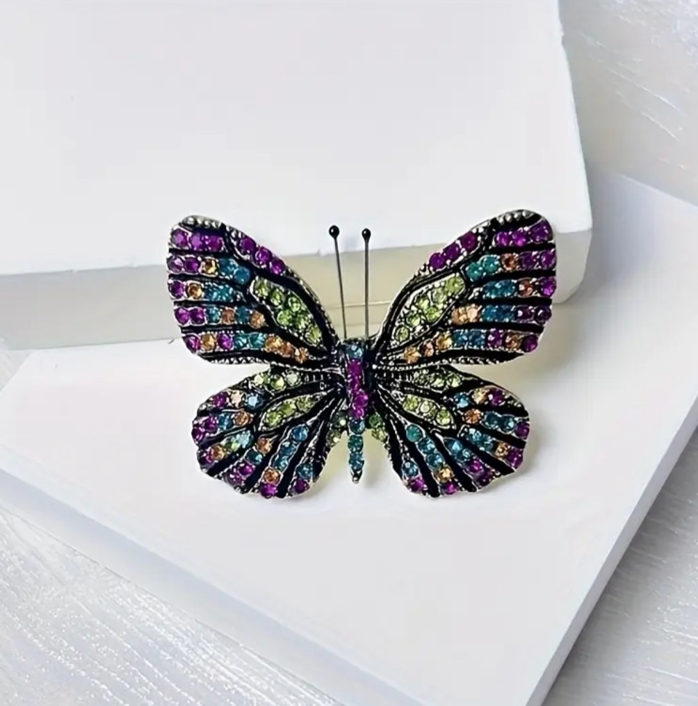 PURPLE MULTI-COLOR RHINESTONE BUTTERFLY BROOCH PIN~MOTHER’S DAY BIRTHDAY GIFT