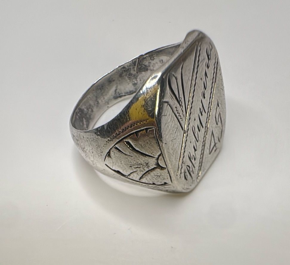 WWII Ring AirForce Philippines 1945 Hand Engraved Silver WW2 Vintage Military