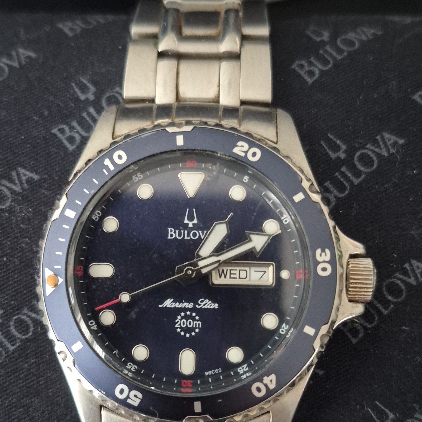Bulova Marine Star Men s 45mm Blue Dial 200m Quartz Day/Date SS Bracelet