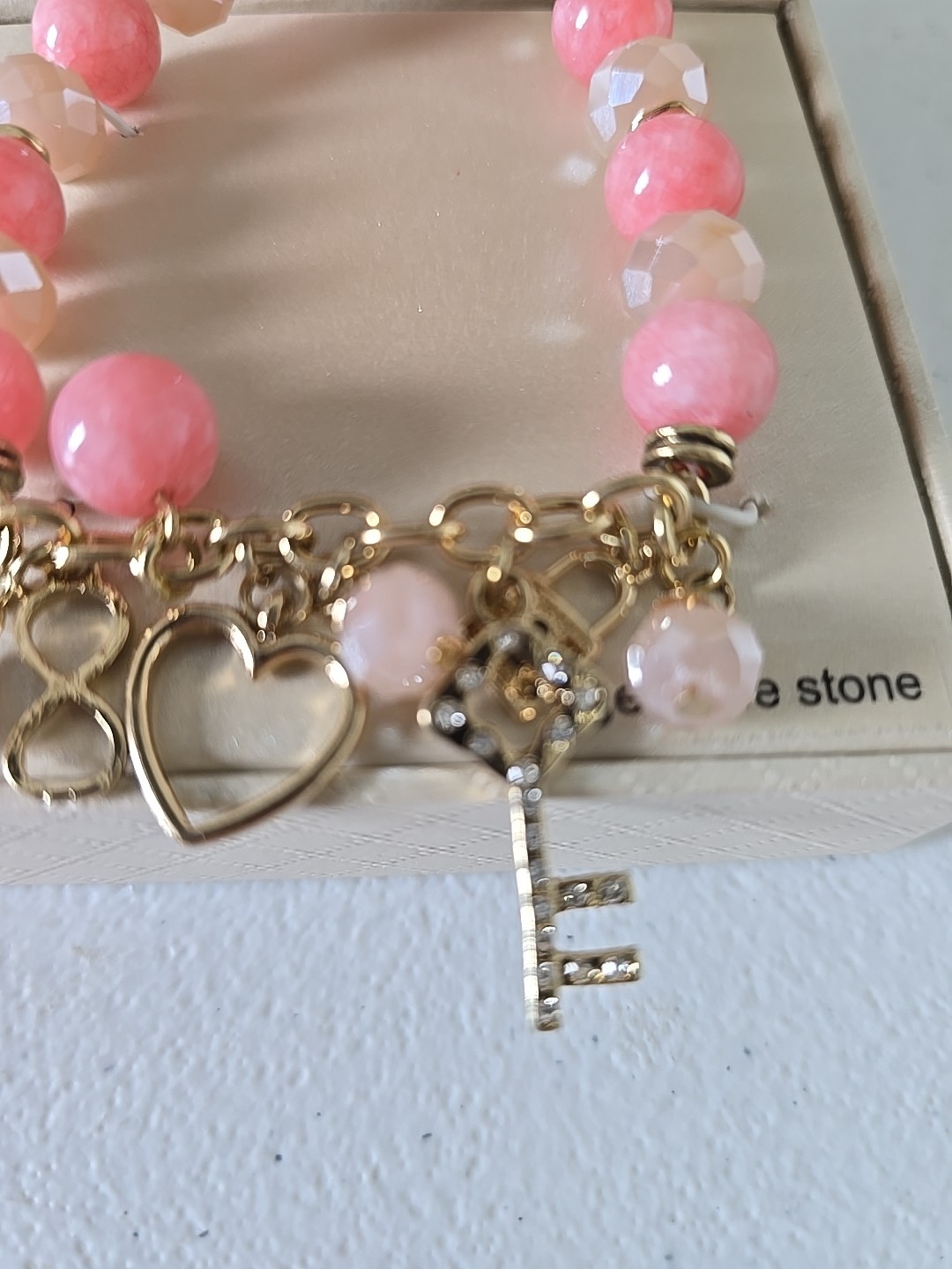 Kim Rogers Genuine Stone Pink Charm Bracelet New With Box