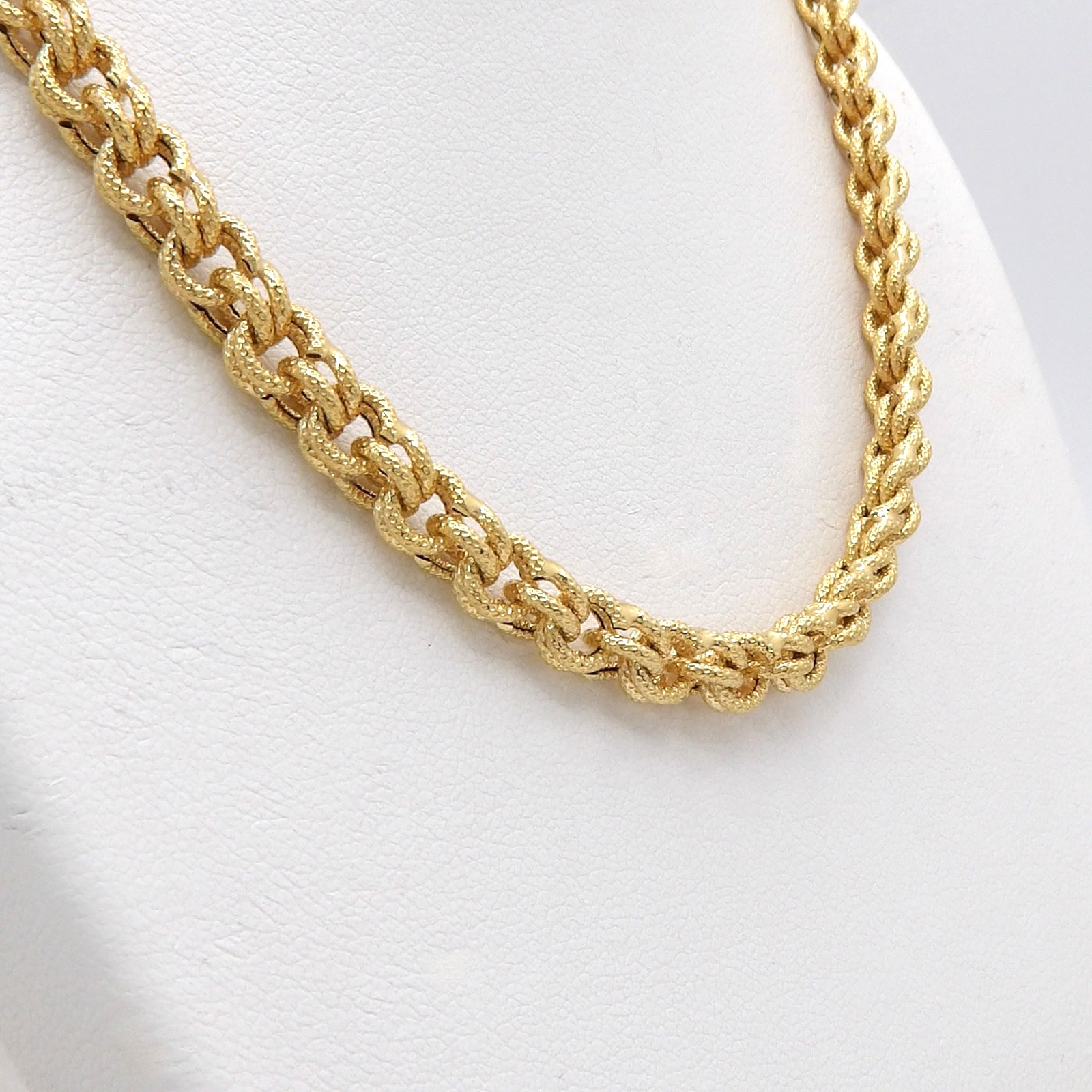 Solid 18k Gold Textured Chino Double Link Chain Necklace 20.5in 750 Italy 6mm