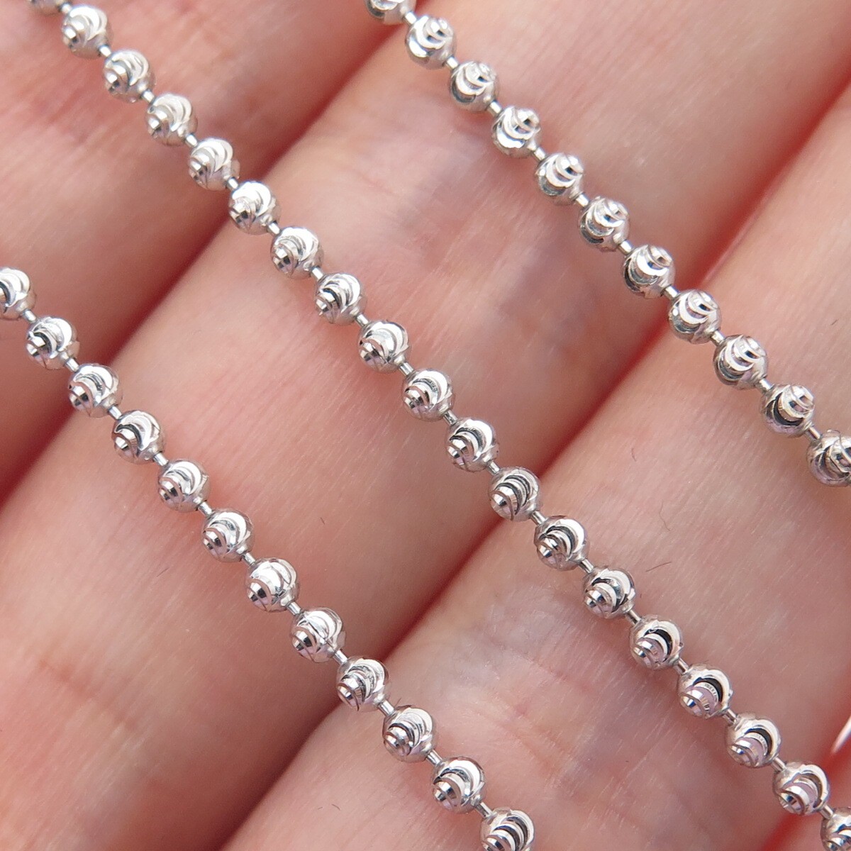 CHRYSOS 925 Sterling Silver Italy Diamond-Cut Ball Beaded Chain Necklace 28″