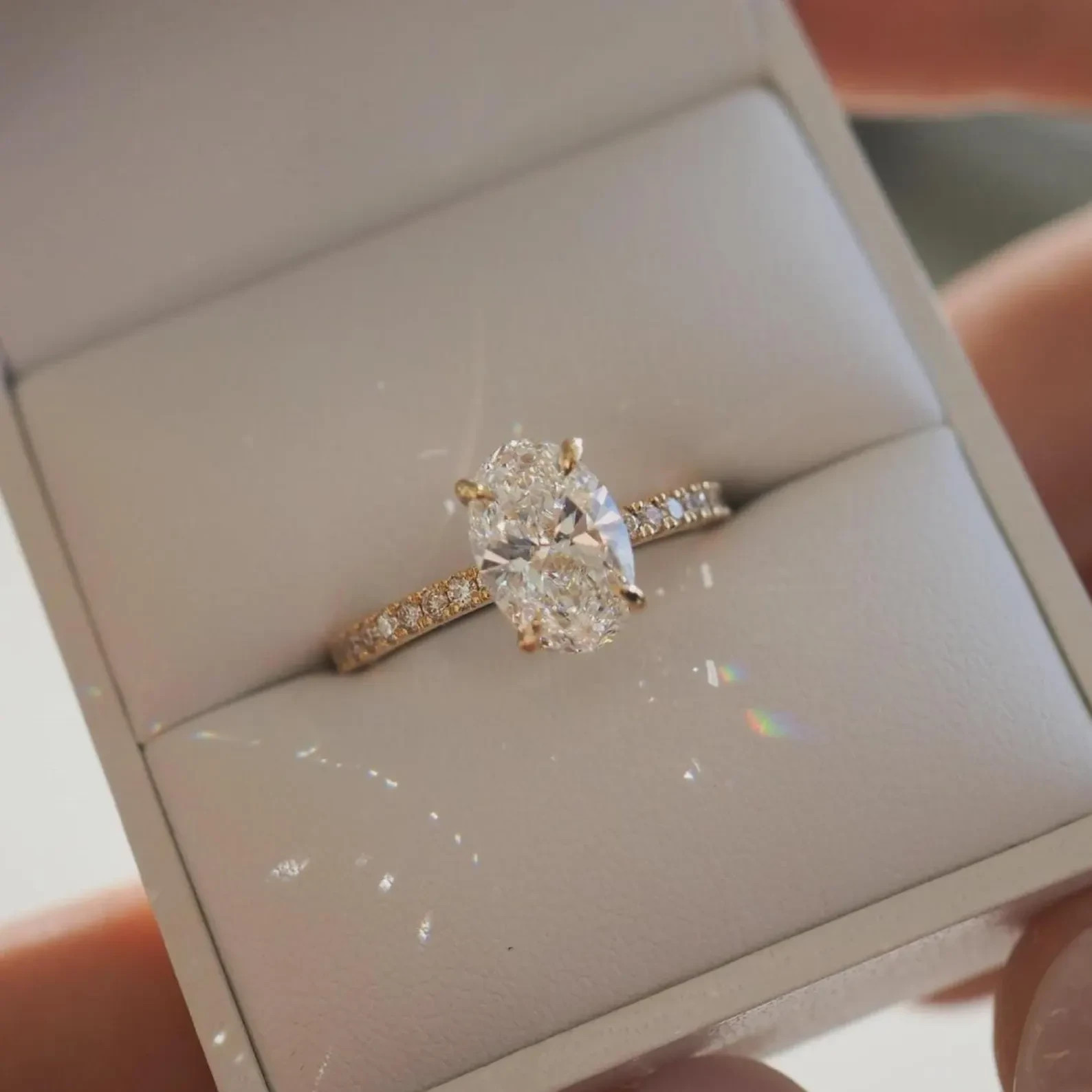 2.25CT Elongated Oval Cut Moissanite Engagement Ring, Half Eternity Band Gift