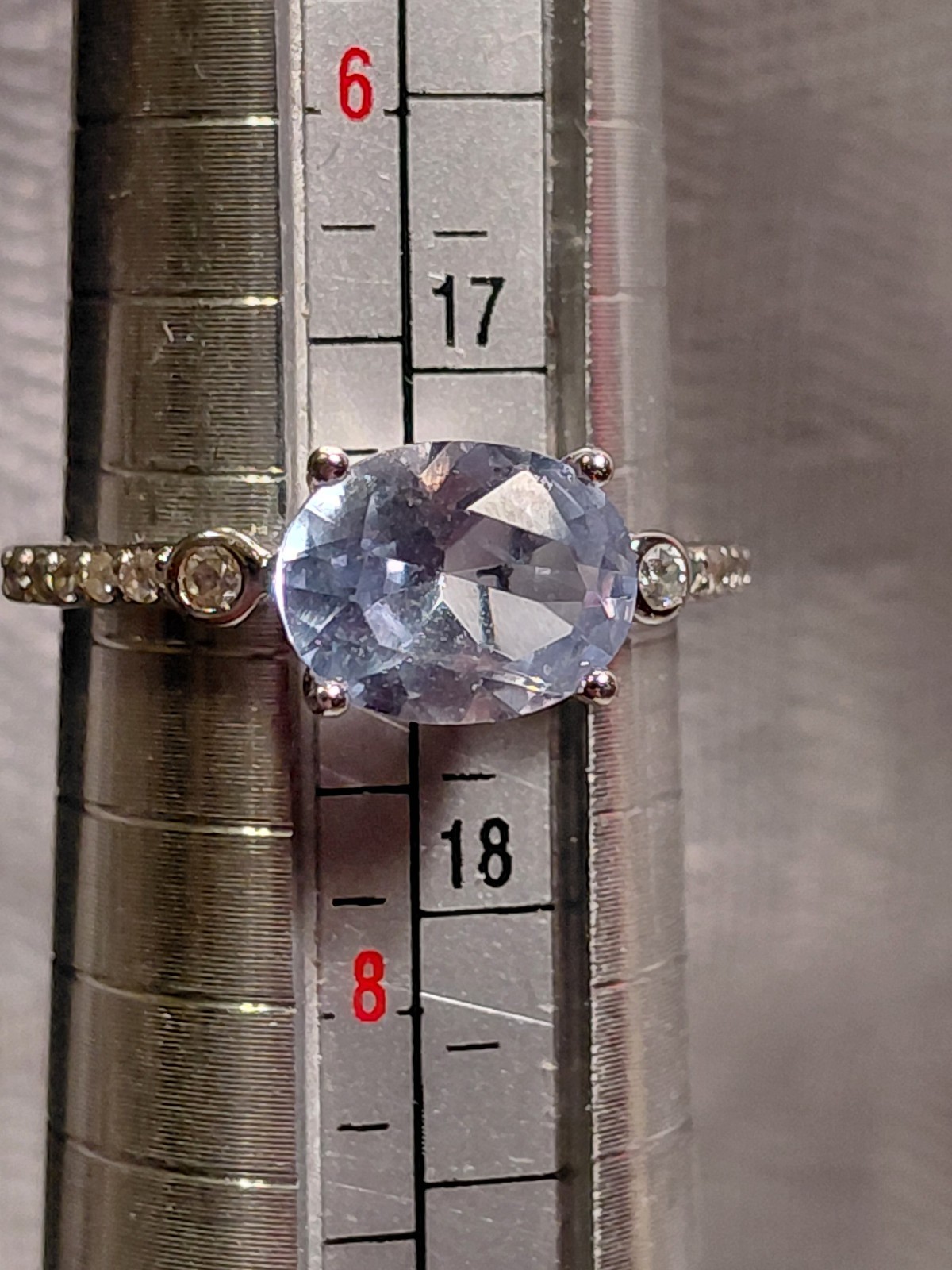 VTG NVC 925 Sterling Silver Light Blue Oval Topaz w/Clear CZ Accents Sz 7 USA