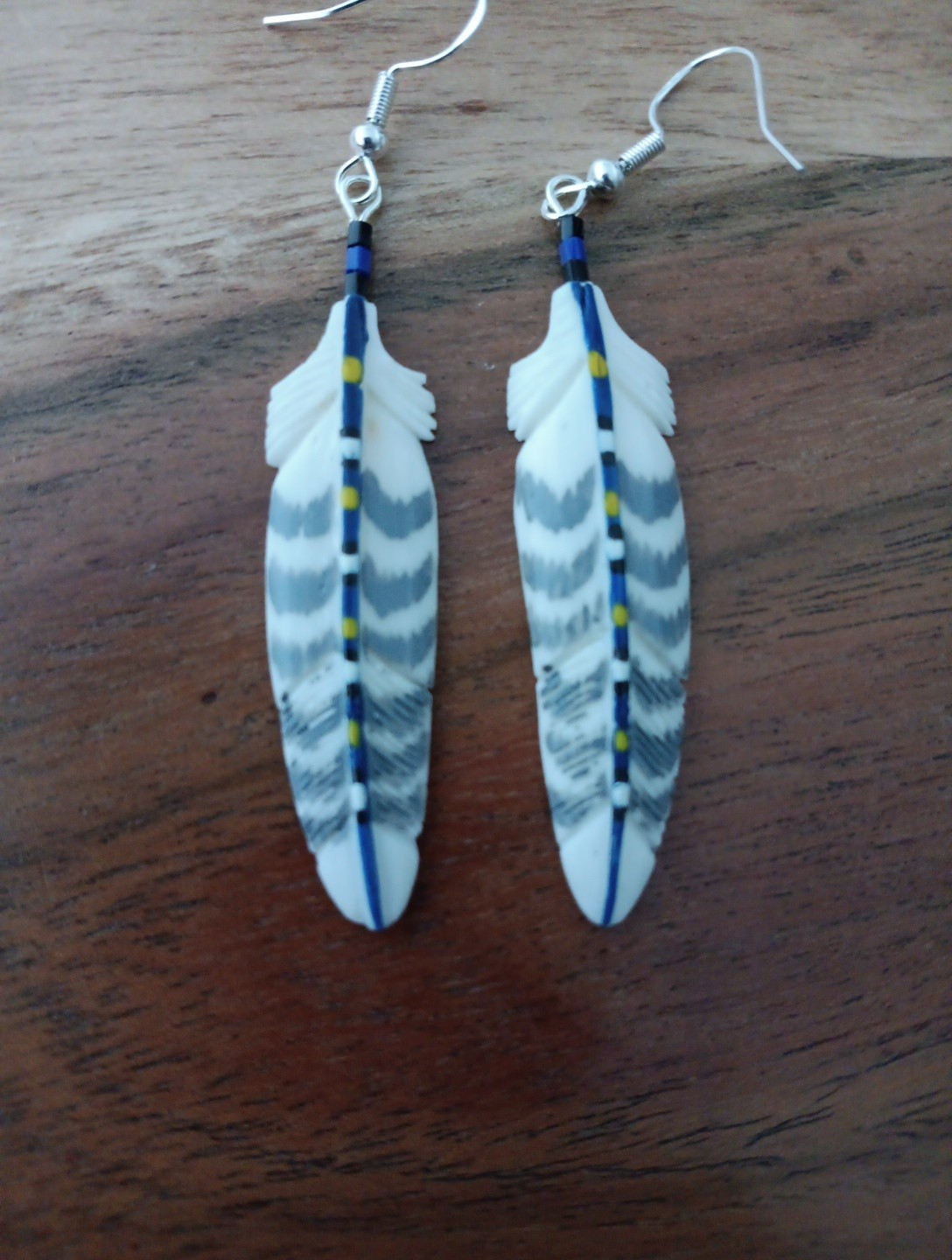 HANDMADE CARVED WATER BUFFALO BONE FEATHER EARRINGS ALASKA BONEYARD COLLECTION